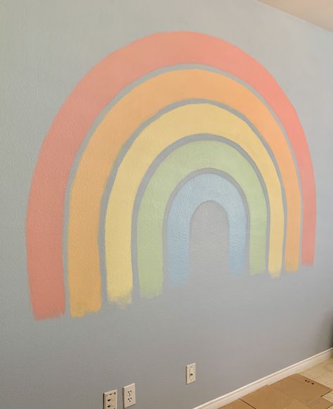 Cheap and easy DIY for you today! I painted a rainbow on my daughter’s bedroom wall, and I’ll show you how easy it is to accomplish! #girlsbedroom #homedecor Wall Rainbow Diy, Rainbow Diy Decor Wall Art, Diy Wall Rainbow, Diy Rainbow Paint Wall, Paint A Rainbow On A Wall, Rainbow Painted On Wall, Rainbow Painting Wall, Rainbow Wall Mural Diy Paint, How To Paint A Rainbow On Canvas