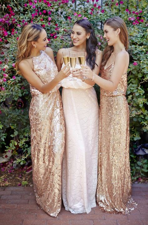 Rent gorgeous designer bridesmaids dresses from Vow To Be Chic starting at $50! #bridesmaids #bridesmaiddress #bridesmaidsdresses #dress #bridalparty #bridesmaid #bridesmaiddresses Metallic Bridesmaid Dresses, 2016 Wedding Trends, Rose Gold Bridesmaid Dress, Rose Gold Bridesmaid, Champagne Bridesmaid Dresses, Champagne Bridesmaid, Sequin Bridesmaid, Gold Bridesmaid Dresses, Designer Bridesmaid Dresses