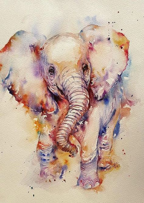 Elephant Tattoos, Baby Elefant, Watercolor Elephant, Soyut Sanat Tabloları, Elephant Painting, Seni Cat Air, 수채화 그림, Elephant Art, Cute Elephant