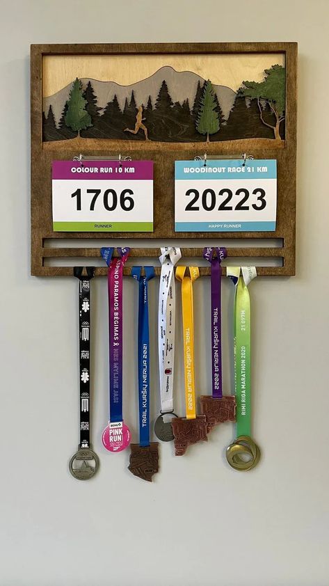 Medal display holder for medals and bibs medal holder running image 1 Running Bib Display, Medal Display Diy, Hanging Medals, Race Medal Displays, Marathon Medal Display, Running Medal Display, Running Medal Holder, Medal Rack, Wall Art Sports