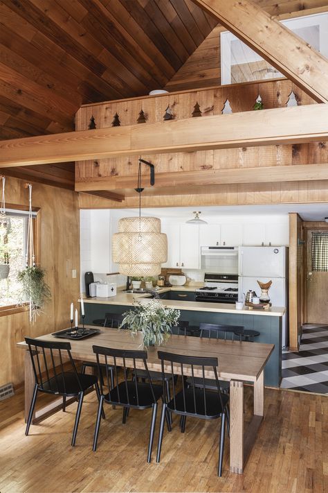 Cabin Kitchen Reveal | Deuce Cities Henhouse Log Cabin Homes Interior Kitchen, Log Cabin Homes Interior, Rustic Cabin Kitchen, Modern Cabin Interior, Cabin Homes Interior, Small Cabin Interiors, Cabin Interior Design, Cabin Kitchen, Homes Interior