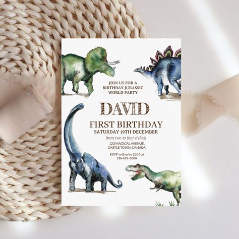 Dinosaur 1st Birthday, Dinosaurs Birthday, Dinosaur Invitation, Dinosaur Birthday Party Invitations, Dinosaur Invitations, Dinosaur Birthday Invitations, Jurassic World Dinosaurs, Dinosaur Birthday Party, 1st Birthday Invitations