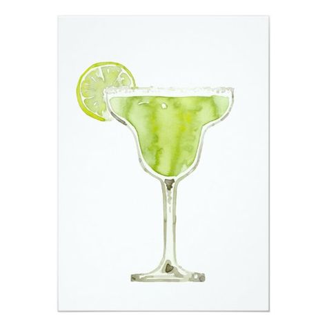 Margarita Watercolor Invitation | Zazzle.com Margarita Watercolor, Cocktails Drawing, Lime Slice, Watercolor Invitation, Color Drawing Art, Shower Cards, Hand Painted Wedding, Watercolor Sketchbook, Watercolor Ideas