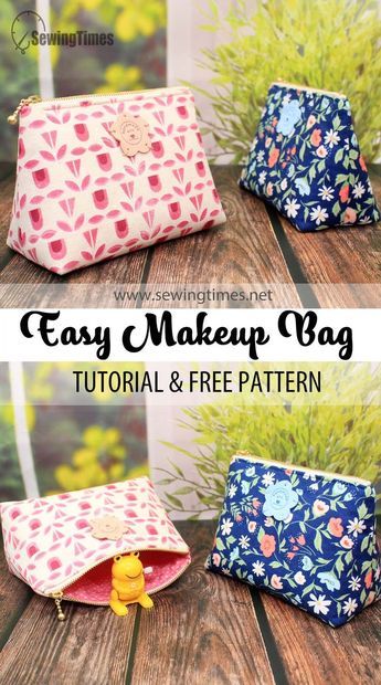 DIY Easy Makeup Bag | Cosmetic Pouch Sewing Pattern & Tutorial [sewingtimes] Toiletry Bag Diy, Diy Pouches, Makeup Pouch Diy, Sewing Makeup Bag, Toiletry Bag Pattern, Hand Bags Ideas, Makeup Bag Tutorials, Cosmetic Bags Diy, Pouch Sewing Pattern