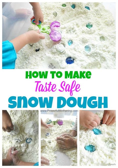 2 ingredients and a whole bunch of fun! make this snow dough for your toddler or preschooler to enjoy. A lovely sensory bin and part of our 12 months of taste safe sensory doughs. Taste Safe Sensory, Snow Dough, Make Snow, Fun Zone, Preschool Art Activities, How To Make Snow, Sensory Bin, Art Activities For Kids, Kids' Crafts