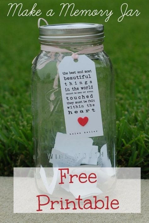 Free Printables for Mason Jars - Free Memories Jar Printable - Best Ideas for Tags and Printable Clip Art for Fun Mason Jar Gifts and Organization - Sugar scrub, Teacher Gifts, Valentines, Cookie Mixes, Party Favors, Wedding Holidays and Fun Recipes - DIY Mason Jar Gifts and Home Decor Crafts by DIY JOY http://diyjoy.com/free-printables-mason-jars Memory Jar Printable, Blessings Jar, Prayer Jar, Diy Para A Casa, Mason Jar Gifts Diy, Memory Jars, Kerajinan Diy, Gratitude Jar, Mason Jars Labels