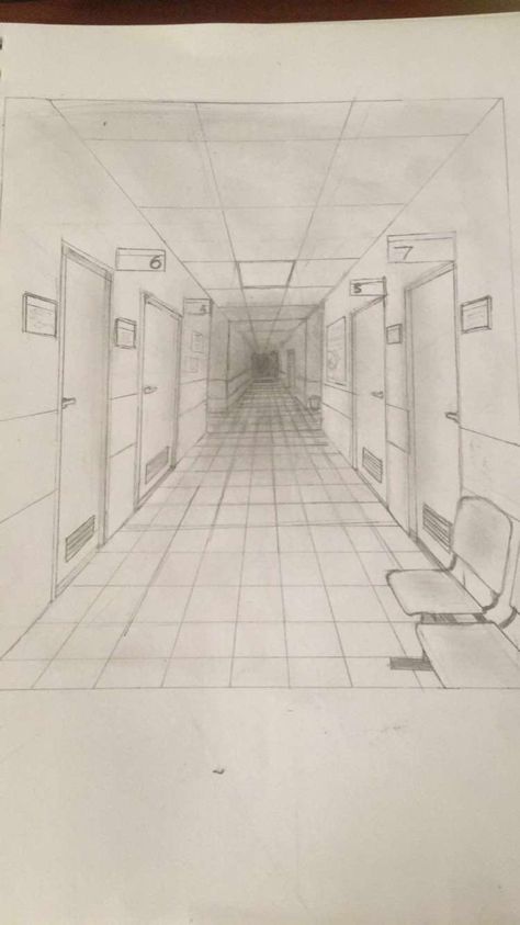 Long Hallway Drawing, Hospital Drawing Reference, Corridor Drawing, Hospital Comic, Drawing Hospital, Hospital Sketch, Abandoned Drawing, Hallway Drawing, Hospital Drawing