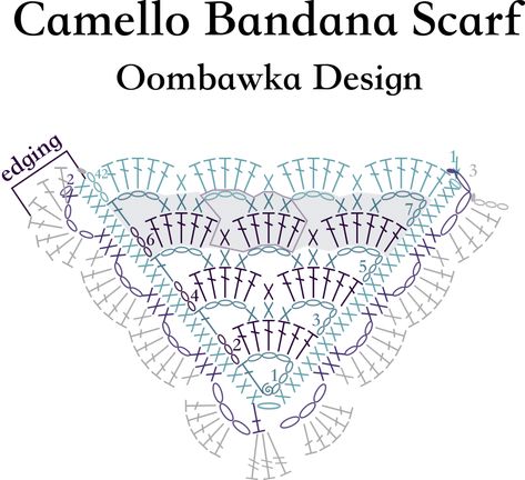 Crochet by Rhondda - Oombawka Design Crochet - Camello Bandana Scarf_diagram - ODC Crochet Scarf Diagram, Bandana Crochet, Crochet Shawl Diagram, Bandana Pattern, Crochet Bandana, شال كروشيه, Design Crochet, Crochet Patron, Crochet Cowl Pattern