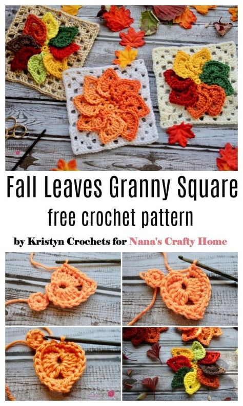 The Fall Granny Leaves Square is a free crochet pattern by Kristyn Crochets for Nana's Crafty Home! A bright and cheerful granny square that would make a beautiful fall themed blanket! #nanascraftyhome Amigurumi Patterns, Chunky Yarn Granny Square, Granny Square Pattern Free, Thanksgiving Crochet, Crochet Square Blanket, Fall Crochet, Fall Crochet Patterns, Granny Square Crochet Patterns, Granny Square Crochet Patterns Free