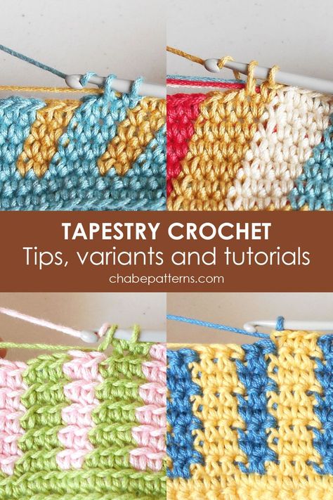 Learn tapestry crochet with different stitches and broaden your crochet skills with this fun color work technique. Practice with the free patterns and videos, to create beautiful projects. Patchwork, Double Crochet In The Round, Crochet Color Work, Purse Video, Stitch Leaves, How To Do Crochet, Crochet Classes, Cozy Crochet Patterns, Crochet Stitches For Blankets