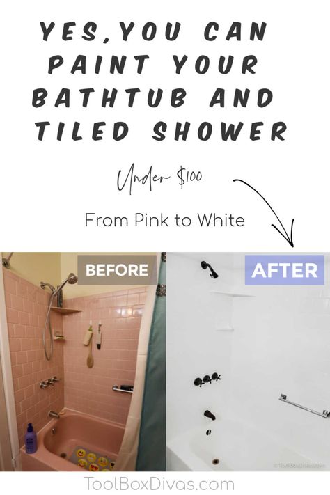 Yes, You Can Paint Your Bathtub and Tile: Here's How - ToolBox Divas Paint Your Bathtub, Tile Around Bathtub, Tub And Tile Paint, Painted Shower Tile, Bathroom Tile Diy, Painting Bathroom Tiles, Paint Tile, Painting Bathtub, Tile Refinishing