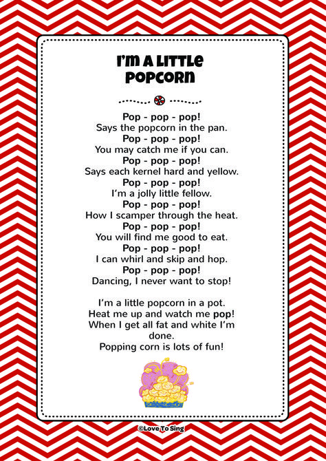 Popcorn Songs Preschool, Daycare Cooking Activities, Popcorn Song Preschool, Food Songs For Preschool, Circus Songs Preschool, Popcorn Activities For Preschool, Preschool Popcorn Activities, P Is For Popcorn, Circus Songs