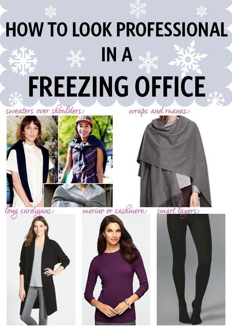 It's a challenge to look professional when your office is FREEZING! We look at some of the best ways to layer your work outfits to stay warm -- but look professional. Freezing Weather Outfit, Office Sweater, What To Wear To Work, Winter Outfits Warm, Jumpsuit Elegant, Warm Dresses, Workwear Fashion, Jacket Outfit, Layering Outfits