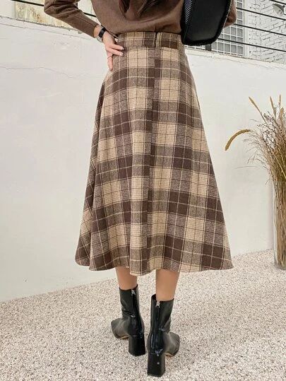 Elegant Midi Skirt, Plaid Skirt Outfit, Academia Outfits, Tartan Skirt, Rock Outfit, Skirts Midi High Waisted, Spring Skirts, Winter Skirt, Swing Skirt