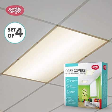 Amazon.com : Everyday Educate Fluorescent Light Covers for Ceiling Lights Classroom - Light Filters for Office, School or Class 48" by 24" (4 Pack, Off White) : Office Products Covering Florescent Lights, Diy Light Cover Ceiling Classroom, Florescent Light Cover Office, Classroom Ceiling Lights, Classroom Alternative Lighting, Fluorescent Light Covers Diy Ideas, Fluorescent Light Covers Diy Kitchens, Light Covers For Classroom, Florescent Light Cover Ideas