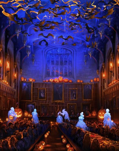 The Ultimate Harry Potter Halloween Party Hogwarts At Halloween, Halloween Hogwarts Wallpaper, Hogwarts Halloween Wallpaper, Halloween At Hogwarts, Halloween Hogwarts, Pottermore Art, Hogwarts Halloween, Harry Potter Halloween Decorations, Harry Pitter