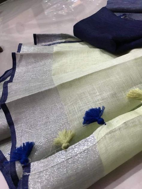 Lenin Sarees, Uppada Pattu Sarees, Kora Silk Sarees, Kota Silk Saree, Linen Sarees, Saree Border, Linen Saree, Contrast Blouse, Beautiful Color Combinations