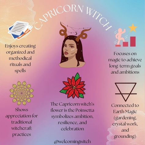 🌿✨ Capricorn witches are masters of discipline and ambition, blending practical magic with a love for structure and tradition.🏔🔮 . . . . . . . . . #wiccansofinstagram #witchlife #witchesofinstagram #witch #witchcraft #wicca #wiccan #pagan #spiritual #spiritualawakening #Spirituality #witchessociety #witchytips #magic #babywitch #beginnerwitch #CapricornWitch Herbs Of Capricorn, Capricorn Magic, Capricorn Spirituality, Capricorn Witch, Birth Charts, Witch Spirituality, Birth Chart Astrology, Witch Spell Book, Witch Spell