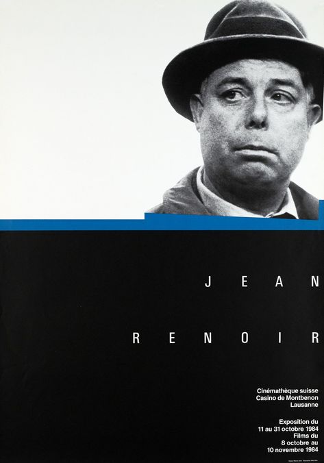Vintage poster – Jean Renoir, Cinémathèque suisse – Galerie 1 2 3 Vintage Posters, Lausanne, Jean Renoir, Old Paper, All Poster, Vintage Poster, Printing Techniques, 1 2 3, The Twenties