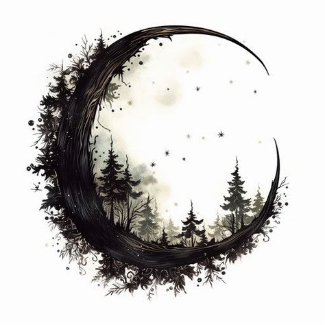 Half Moon Clipart in Chiaroscuro Art Style Vector Art: EPS, SVG, 4K