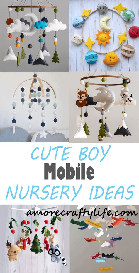 13 Boy Mobile Ideas – For an Adorable Nursery - A More Crafty Life Amigurumi Patterns, Creative Nursery Ideas, Nursery Themes Woodland, Homemade Baby Mobiles, Nursery Mobile Diy, Boy Nursery Theme, Homemade Mobile, Woodland Nursery Mobile, Diy Nursery Mobile