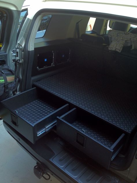 Rear Cargo Drawer Build - Toyota FJ Cruiser Forum Sw4 Toyota, Suv Storage, Fj Cruiser Mods, Fj Cruiser Forum, Land Cruiser 80, Truck Bed Storage, Jeep Camping, Truck Storage, Jeep Mods