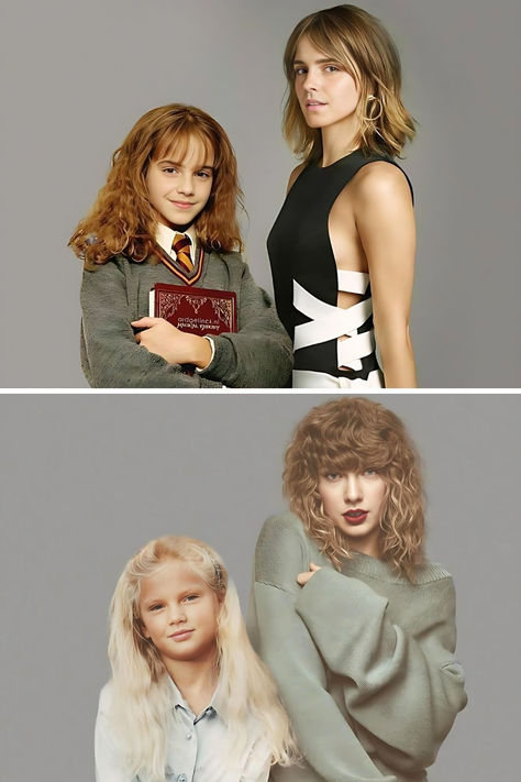 Here are the most famous celebs photoshopped next to their younger selves Famous Celebrity Photos, Picture Of Taylor Swift, Swiftie Aesthetic, Pretty Celebs, Taylor Swift Now, Beautiful Taylor Swift, Art Girl Aesthetic, Michelle Tanner, Haley Lu Richardson