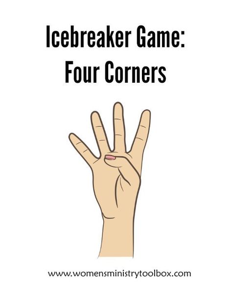 The four corners icebreaker game is one of my favorites! It's quick and easy. It will get people up and moving. Ice Breaker Games For Adults, Icebreaker Games, Womens Ministry Events, Church Games, Team Building Games, Youth Games, Youth Group Games, Icebreaker Activities, Ice Breaker Games