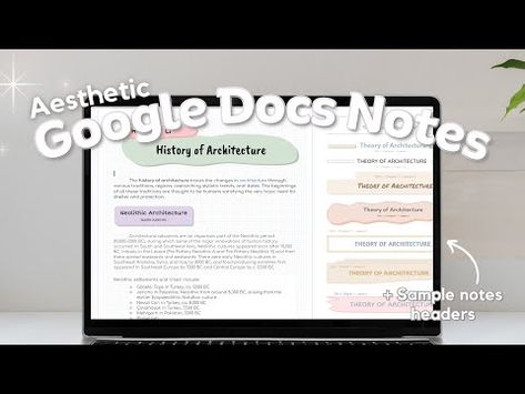 HOW TO ACHIEVE AESTHETIC NOTES IN GOOGLE DOCS I Tips to take notes in Google Docs How To Make Aesthetic Notes On Google Docs, Microsoft Notes Aesthetic, Google Doc Hacks, Google Docs Character Template, Aesthetic Note Taking Websites, How To Use Google Docs, Google Notes Aesthetic, Google Doc Notes Aesthetic, Coquette Google Docs