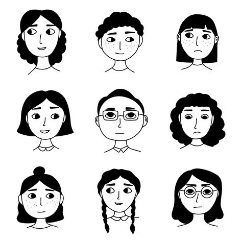 Faces Illustration Simple, Simple Face Drawing Cartoon, Doodle Face Art, Doodle Faces Expressions, Face Illustration Simple, Doodle Characters People, People Illustration Simple, Simple Face Illustration, Simple Cartoon Face