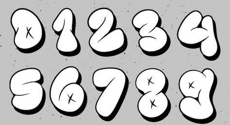 Vector set bubble graffiti font numbers ... | Premium Vector #Freepik #vector #book #english #trendy #round Bubble Letter Graffiti Alphabet, Throw Up Graffiti Numbers, Bubble Graffiti Numbers, Graffiti Bubble Numbers, Bubble Numbers Font, Number Graffiti Fonts, Grafitti Numbers Design, Bubble Numbers Graffiti, Bubble Letters Numbers