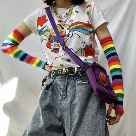 Outfit Ideas Kidcore, Arcadecore Outfits, Rainbow Clothes Aesthetic, Casual Clown Outfit, Hyperpop Fashion, Kidcore Fashion Aesthetic, Kidcore Dreamcore, Dreamcore Outfits, Grunge Kidcore