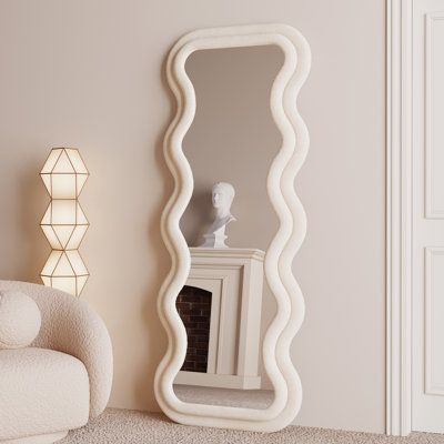 Wavy full length mirror Finish: White | Ivy Bronx Benites Wavy Mirror in White, Size 63.0 H x 24.0 W x 2.0 D in | Wayfair | Home Decor Arched Floor Mirror, Wavy Mirror, Full Length Floor Mirror, Full Body Mirror, Wooden Mirror Frame, Body Mirror, Cute Bedroom Decor, Length Mirror, Standing Mirror