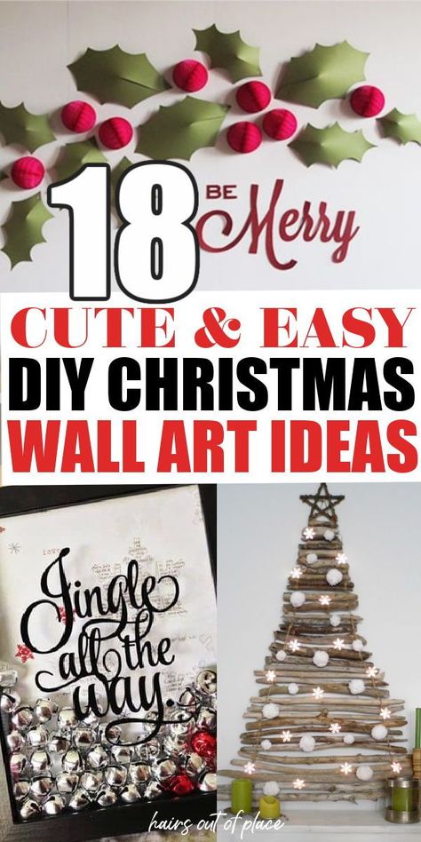 18 fun and easy DIY Christmas wall decor ideas to deck the halls whether you're looking for easy Christmas crafts for garlands, signs, paper crafts, and more. Diy Wall Decor For Christmas, Easy Christmas Office Decorations, Simple Office Christmas Decorations, Wall Christmas Decor Diy, Diy Winter Wall Art, Minimalist Christmas Wall Decor, Diy Christmas Wall Art Craft Ideas, Easy Crafts For Adults Home Decor Diy Wall Art, Diy Christmas Artwork