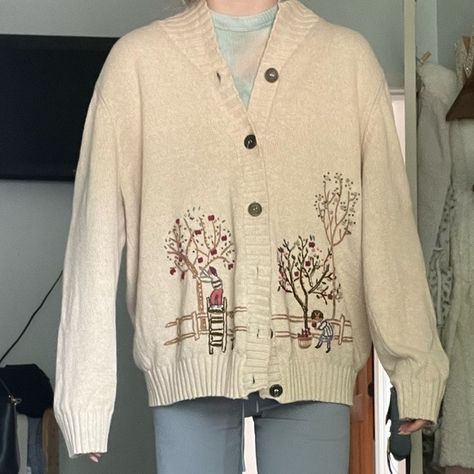 Vintage Grandpa Sweater - Embroidered / Beaded *great condition* Grandpa Sweaters, Alfred Dunner Sweaters, Grandpa Sweater, Fashion Queen, Button Down Cardigan, Sweater Oversized, Alfred Dunner, Vintage Sweaters, Tan Color