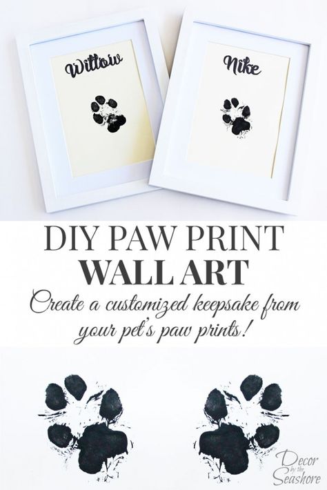 How cute is this DIY paw print wall art? What an adorable memento for their little paw prints. I so need to do this with my dogs! | decorbytheseashore.com Diy Paw Print, Pet Paw Print, Dog Crafts, Dog Paw Print, Pet Paws, Paw Prints, Diy Tips, Diy Stuffed Animals, Diy Dog Stuff