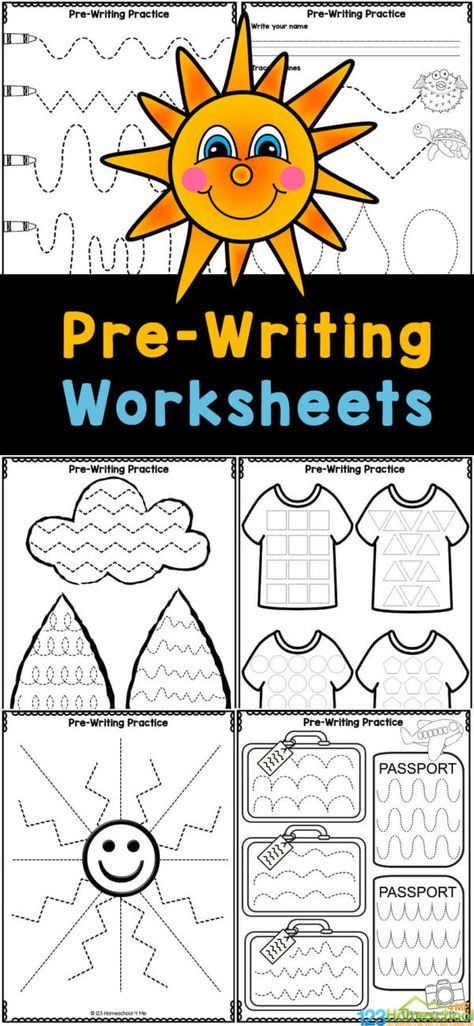 It is important for young children to strengthen hand muscles so they are ready to begin writing in school. Coloring is a great first step and pre writing worksheets help fine tune the skill. Get valuable handwriting practice for pre k with these pre-k tracing sheets for preschoolers. Simply print these pages to practice with 3, 4, and 5 year-olds. Free Pre K Worksheets, Prewriting Activities Preschool Free Printable Tracing Worksheets, Preschool Tracing Activities, Academic Activities For Preschool, Free Printable Pre Writing Practice, Preschool Tracing Worksheets Free, Pre Writing Worksheets Free, Tracing Sheets For Preschoolers, Pre Writing Worksheets