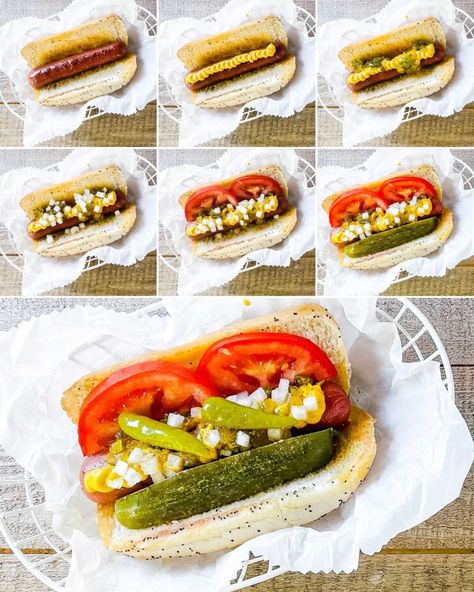 Chicago Hot Dog Recipe, Healthy Hot Dog Recipes, Chicago Dog Recipe, Healthy Hot Dog, Chicago Dogs, Chicago Style Hot Dog, Chicago Hot Dog, Hot Dogs Recipes, Chili Cheese Dogs