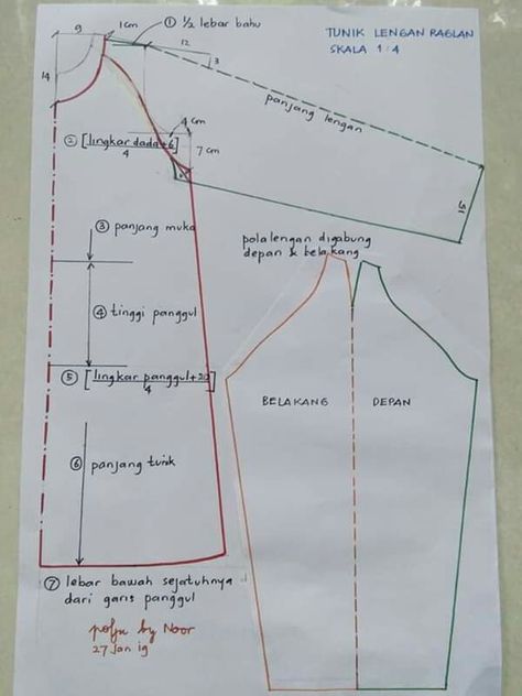 Lengan raglan 2 Raglan Pattern Sewing, Pola Lengan Raglan, Pola Korset, Pola Blus, Raglan Sleeve Pattern, Pola Lengan, Sewing Sleeves, Sewing Machine Basics, Girls Dress Sewing Patterns