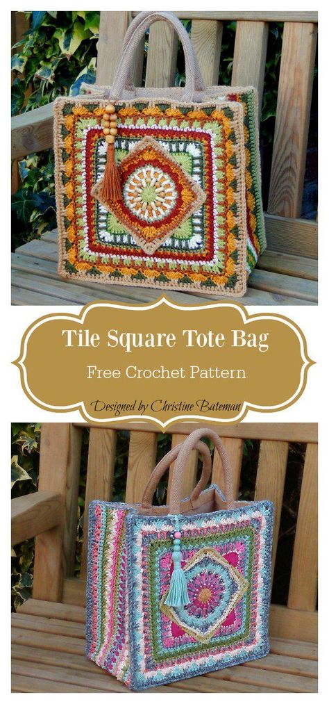 Tile Square Tote Bag Free Crochet Pattern #freecrochetpatterns #bag #tile Jute Tas, Bag Free Crochet Pattern, Purse Patterns Free, Beau Crochet, Knitting Bag Pattern, Confection Au Crochet, Crochet Purse Pattern Free, Stil Boho, Crochet Shell Stitch