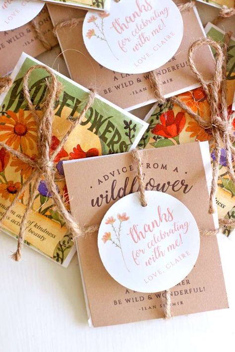 Wild And Three Party, Wildflower Party Theme, Wildflower Birthday Party, Wildflower Party, Third Birthday Girl, Wildflower Birthday, Young Wild And Three, Seed Packets Favors, Flower Birthday Party