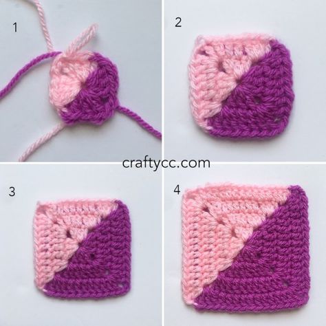 How to crochet a solid granny square using two colours! - Crafty CC Solid Granny Square, Granny Square Pattern Free, Sunburst Granny Square, Granny Square Crochet Patterns, Granny Square Crochet Patterns Free, Crochet Triangle, Crochet Blocks, Crochet Square Patterns, Granny Squares Pattern