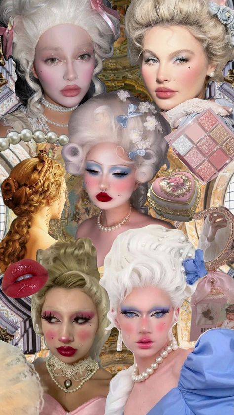 Marie Antoinette makeup looks 💄 Rococo Makeup Marie Antoinette, Punk Marie Antoinette, Marie Antoinette Fashion Editorial, Marie Antoinette Costume Makeup, Dark Marie Antoinette, Marie Antoinette Aesthetic Makeup, Marie Antoinette Inspired Makeup, Marie Antoinette Movie Dresses, Marie Antoinette Makeup Halloween