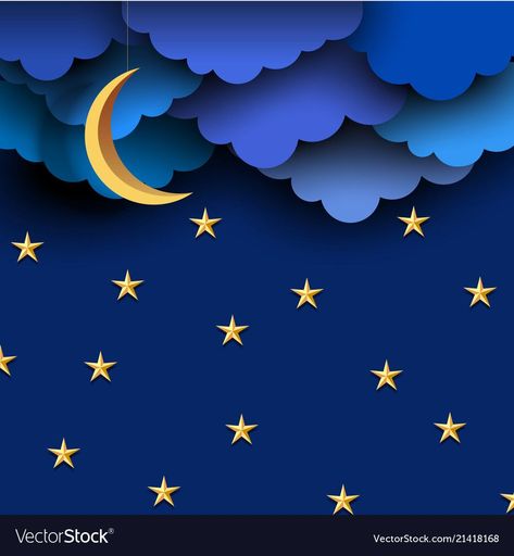 Moon And Stars Background, Night Sky Craft, Paper Clouds, Background For Design, Stars Background, غلاف الكتاب, Sistem Solar, Moon Vector, Paper Art Design