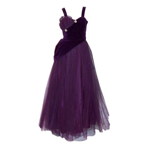 1950's Violet Tulle & Velvet Ball Gown | From a collection of rare vintage evening dresses at http://www.1stdibs.com/fashion/clothing/evening-dresses/ Prom Gowns, Velvet Ball Gown, Violet Dress, Purple Tulle, Gown Suit, Violet Dresses, Evening Dresses Vintage, Prom Dresses Vintage, Clothing Design
