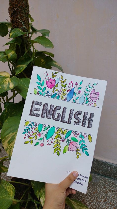 Malayalam Project Cover Page, English Coverpage Ideas For Projects, English File Front Page, Front File Page Decoration, English Holiday Homework Cover Page Aesthetic, English Holiday Homework Front Page, English Book Cover Ideas, Cover Page Of English Project, Aesthetic Front Page Ideas For Project English