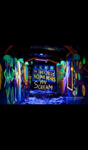 And this Haunted Trailer Ideas, Blacklight Room, Blacklight Halloween, Haunted Trail Ideas, Haunted House Ideas, Haunted Circus, Haunted Trail, Haunted Carnival, Halloween Maze