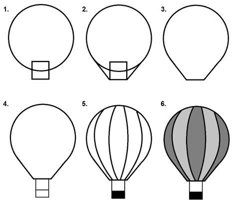 Hot Air Balloon step-by-step tutorial. Hot Air Balloon Drawing Easy, Easy Hot Air Balloon Drawing, How To Draw Hot Air Balloon Step By Step, How To Draw A Hot Air Balloon Easy, Hot Air Baloon Drawings Simple, Hot Air Balloon Line Art, Drawing Hot Air Balloons, How To Draw Hot Air Balloon, Hot Air Balloon Drawing Simple