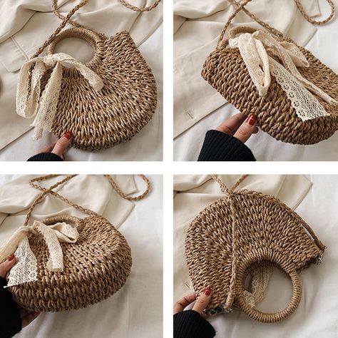 Toddler Purse, Crochet Boho Bag, Crochet Toddler, Straw Beach Bag, Woven Handbags, Straw Handbags, Rattan Bag, Handcrafted Bags, Moon Shape