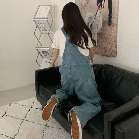 none Overalls Korean, Baggy Jumpsuit, Loose Overalls, Pencil Skirt Fashion, Denim Jumpsuits, Big Skirts, Jeans Overall, Jumpsuits Women, Wide Leg Romper